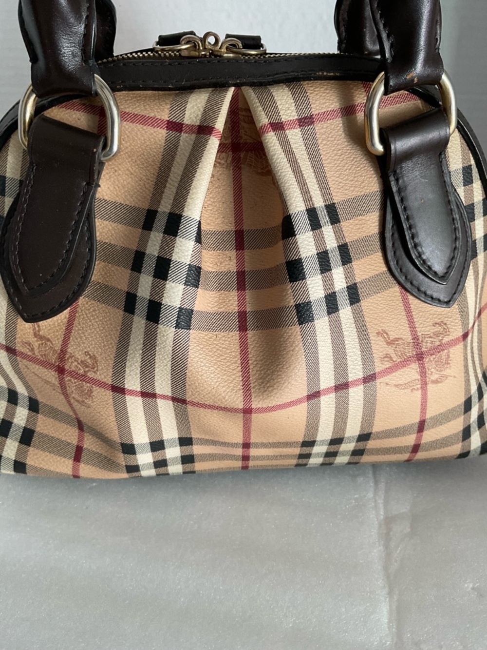 Burberry Beige Plaid Shoulder Bag with Dark Brown Leather Trim - Picture 16 of 16